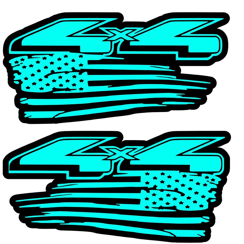 4x4 Tattered American Flag Automotive Decal 6x9 inch.